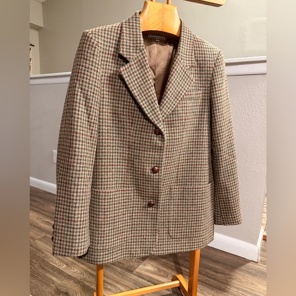L.L. Bean Jackets & Blazers - L.L. Bean Wool Blazer Jacket Womens 8 Houndstooth Plaid Vintage USA Tweed Coat